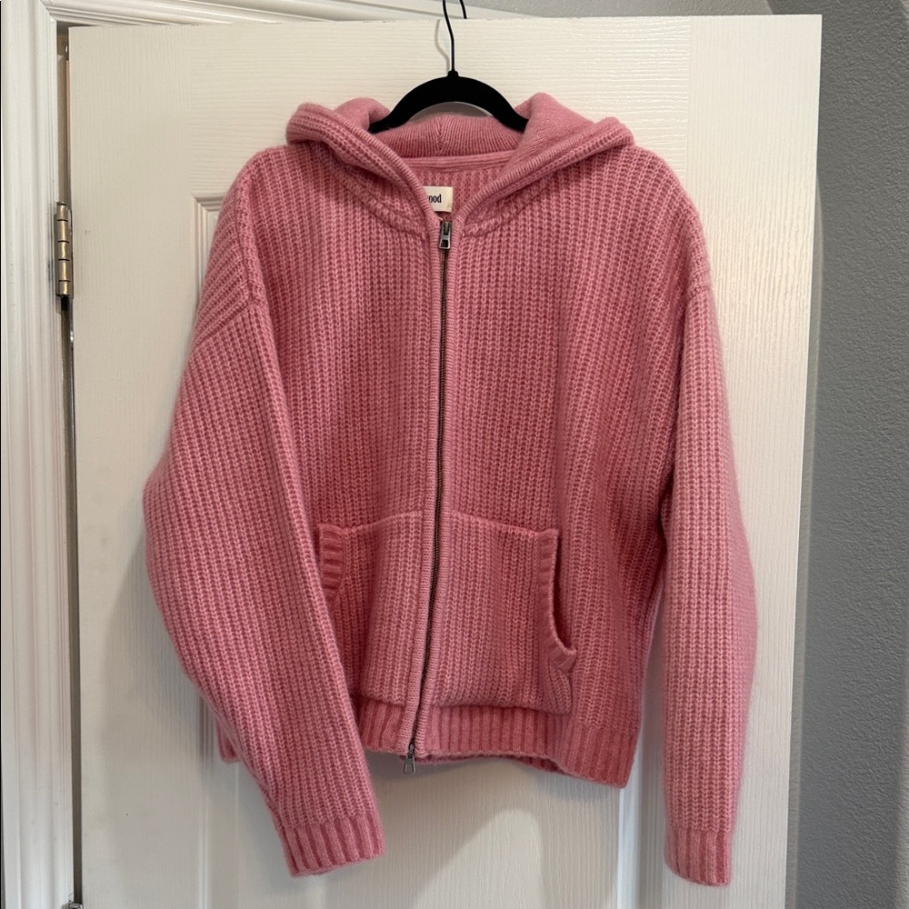 Elwood Pink Mohair Hooded Knit Two Way Zip-Up Sweater Jacket